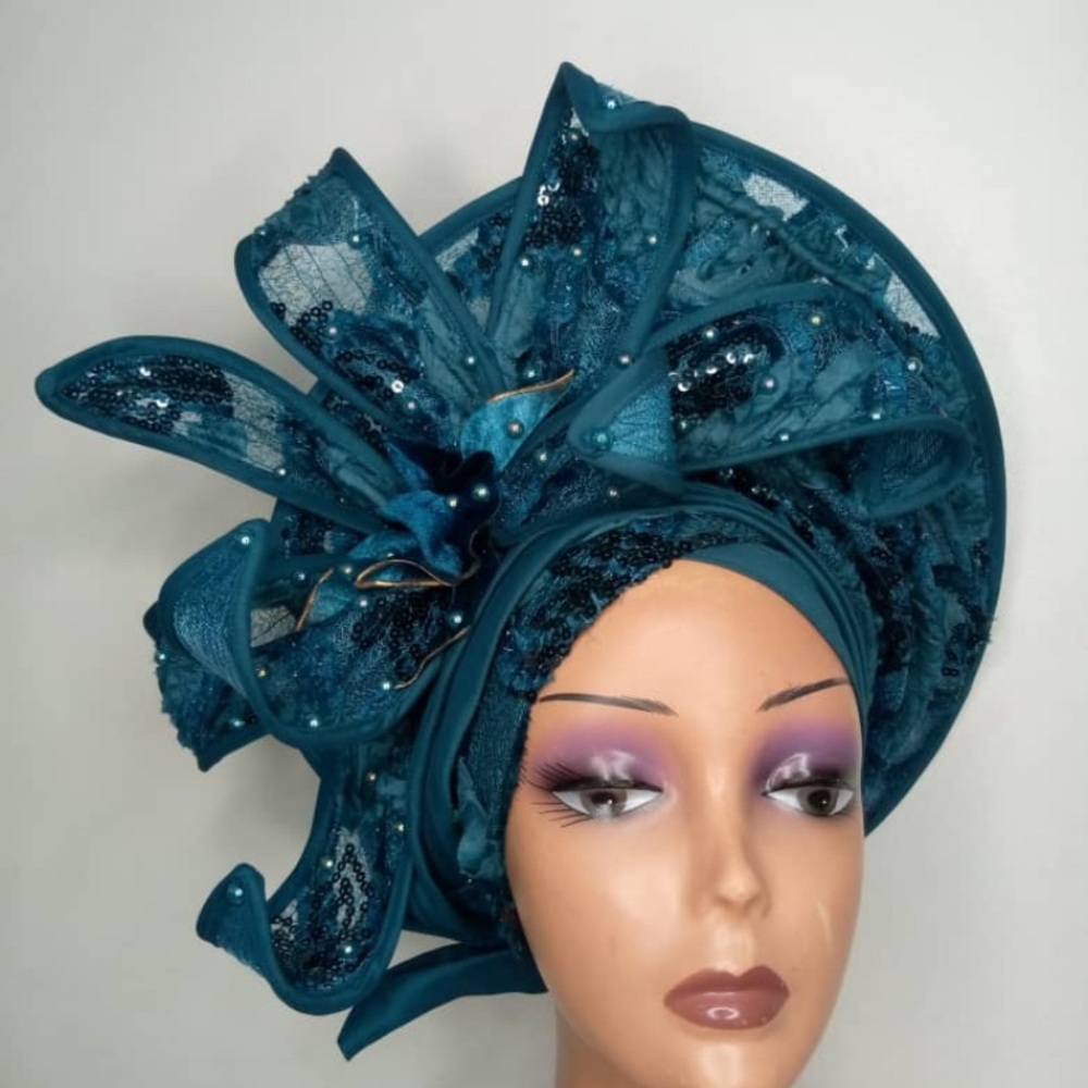 Designer Hat - Rare Elegant Classy One Of A Kind Hand Made Auto Gele

GEL10 0326